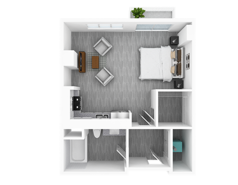 Floor plan for studio, 1 bath, 524 sqft